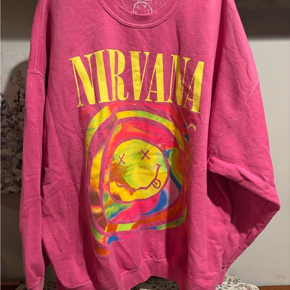 NIRVANA Tops - NIRVANA Pink Smiley Face Sweatshirt